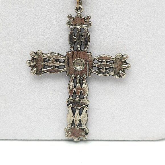 Vintage Turquoise Inlay Resin Silver-Tone Cross Pendant Necklace - Picture 3 of 6